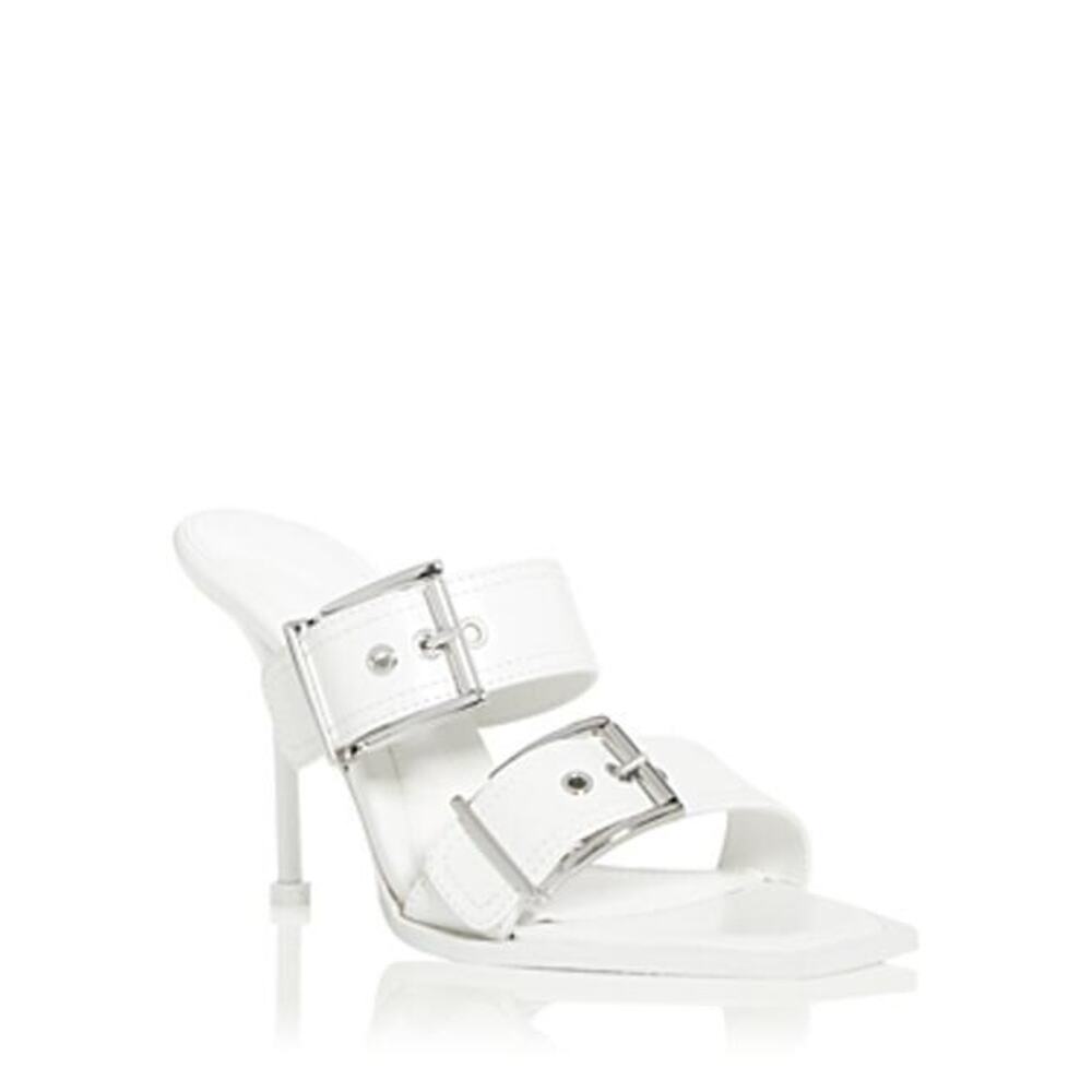 Alexander McQUEEN Women Buckled High Heel Slide Sandals White Multi EUR 40 US 10